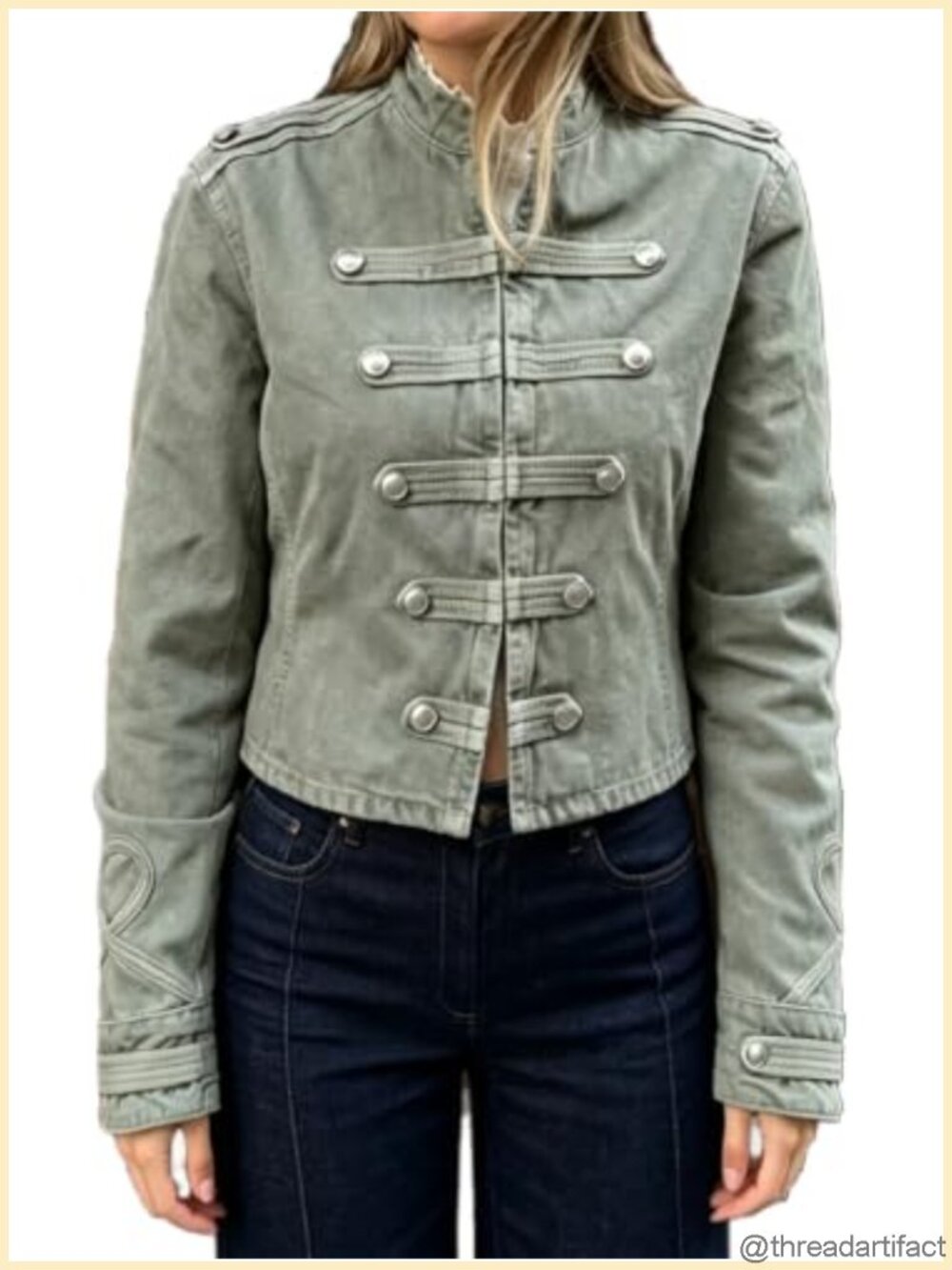 Cropped Double Breasted Denim Jacket Long Sleeve Button Front Women's
